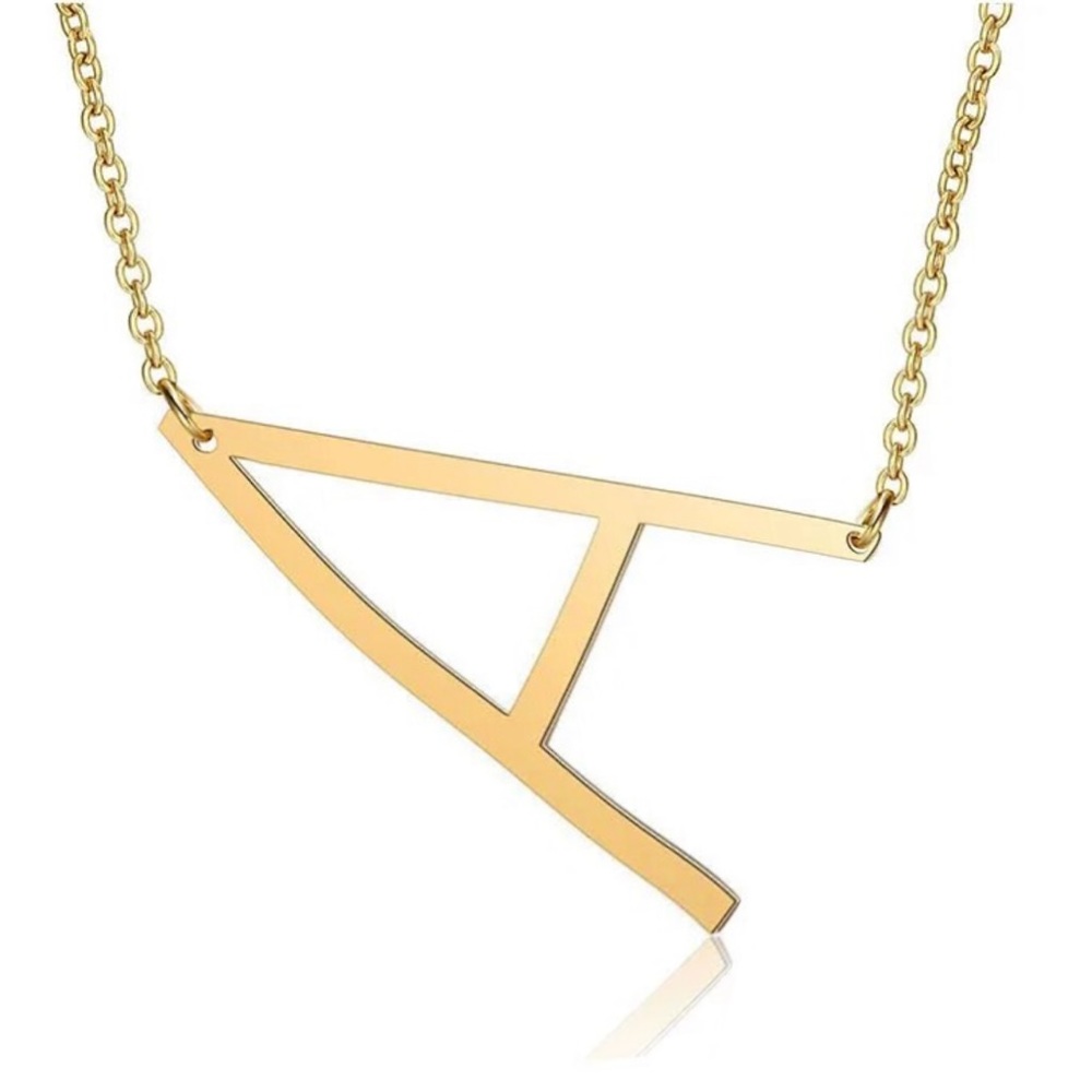 Large Gold Thin Initial Letter Necklace Charm Link A